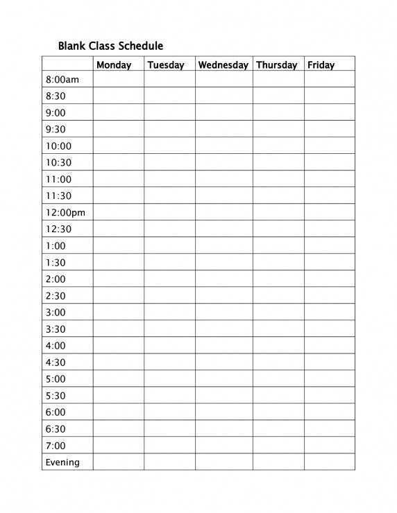 Blank Class Schedule Template - Cards Design Templates