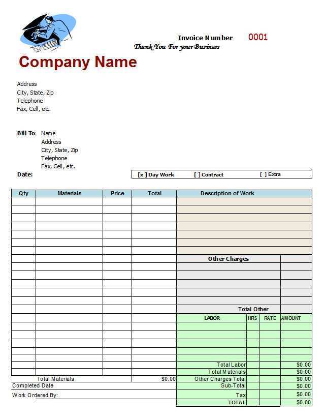 free garage repair invoice template cards design templates