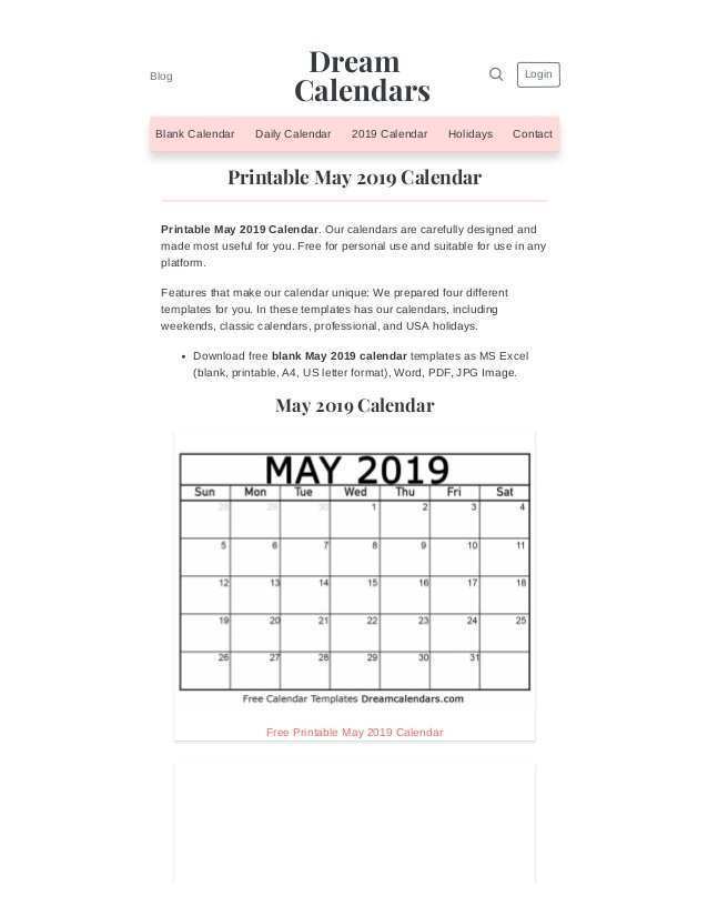 14 Blank Daily Calendar Template May 2019 Formating by Daily Calendar Template May 2019