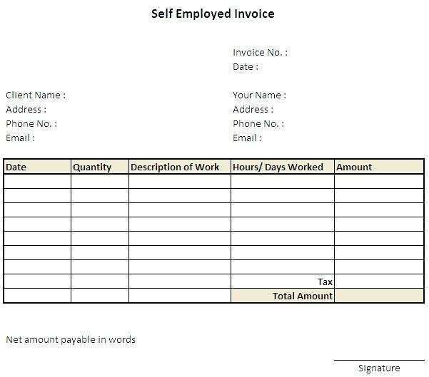 Self Employed Contractor Invoice Template - Cards Design Templates