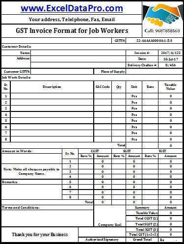 14 Printable Labour Job Invoice Format Under Gst Layouts with Labour Job Invoice Format Under Gst