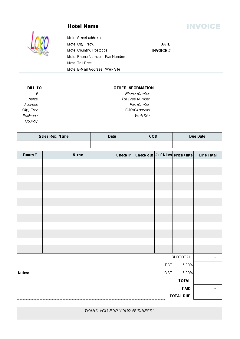 15 Blank Hotel Invoice Template Free With Stunning Design with Hotel Invoice Template Free