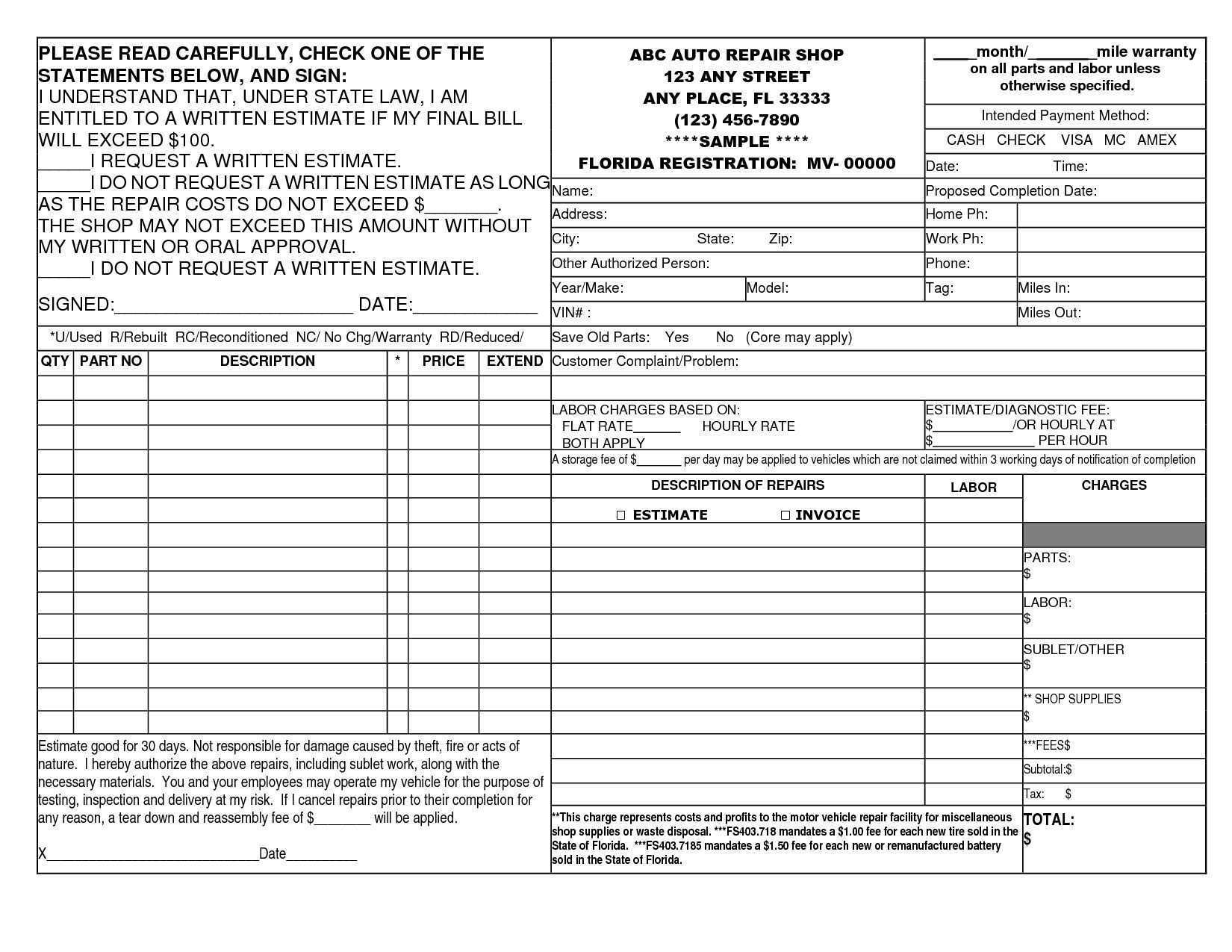 15 Creative Body Shop Repair Invoice Template Photo by Body Shop Repair