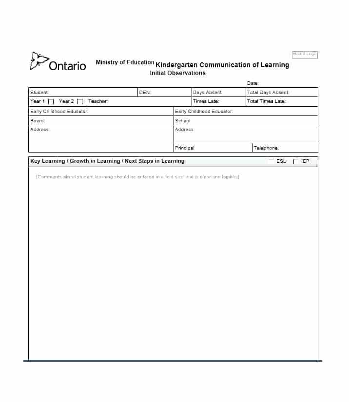 Kindergarten Report Card Template