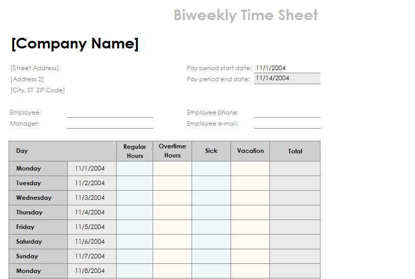 16 Adding Biweekly Time Card Template Excel Layouts for Biweekly Time Card Template Excel