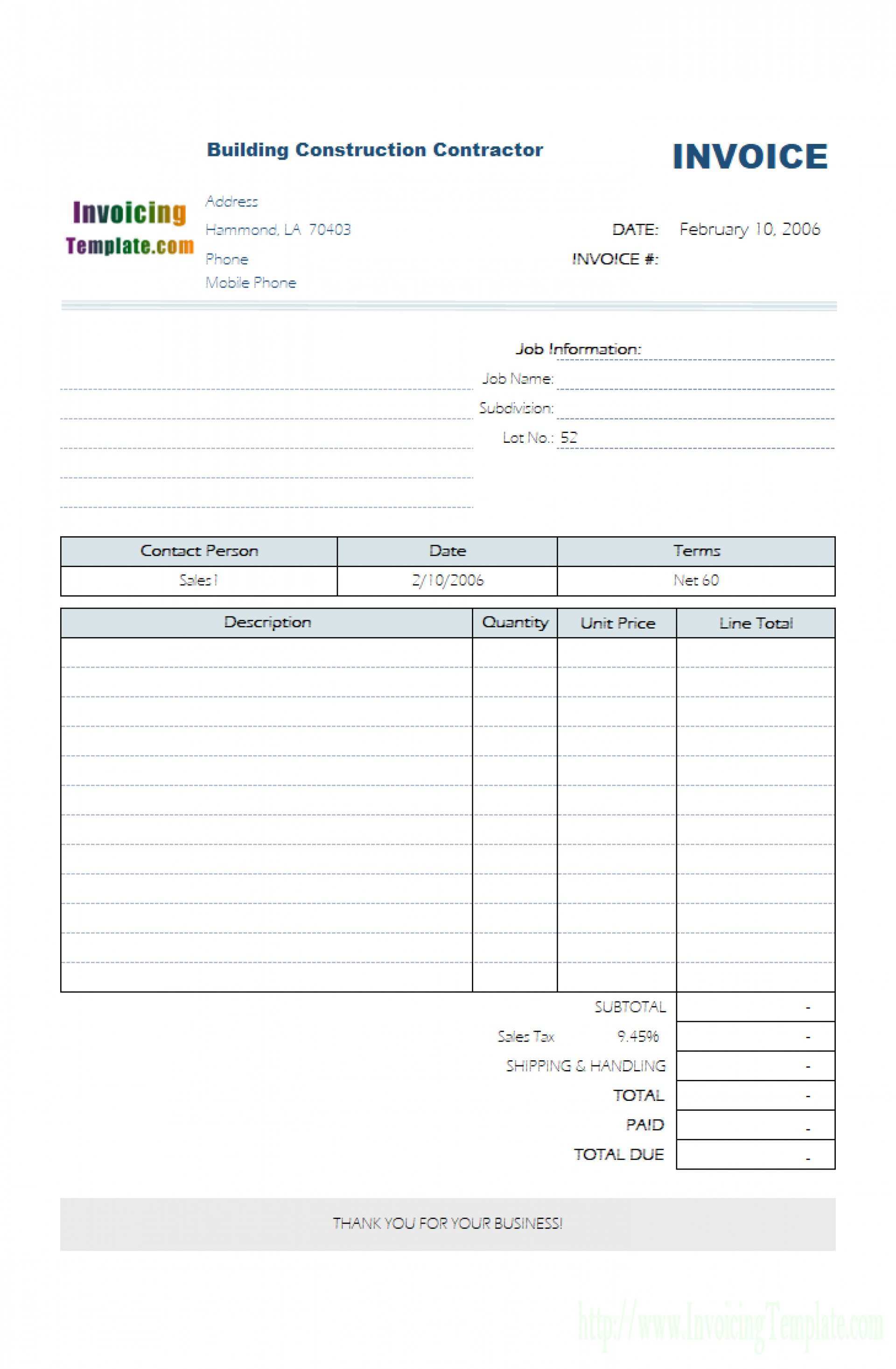 self employed construction invoice template cards design templates