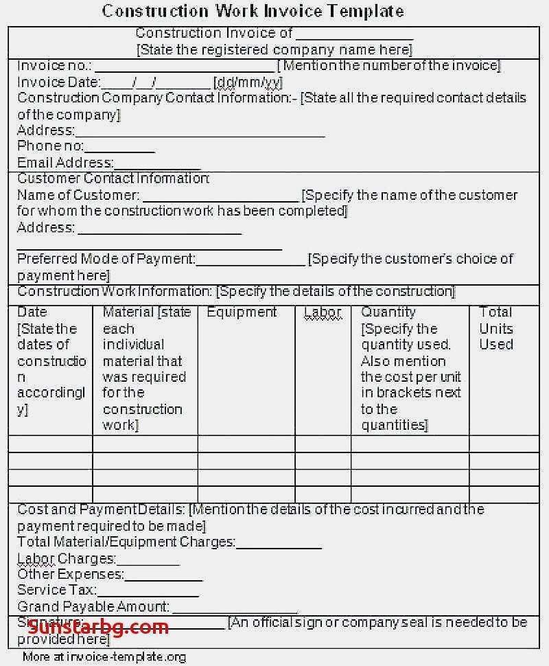 16 Format Construction Work Invoice Template in Photoshop with Construction Work Invoice Template