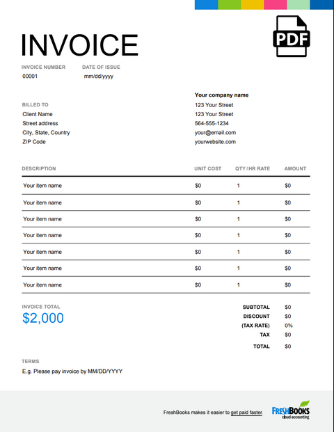 16 Free Printable Invoice Template Pdf Psd File With Invoice Template Pdf Cards Design Templates