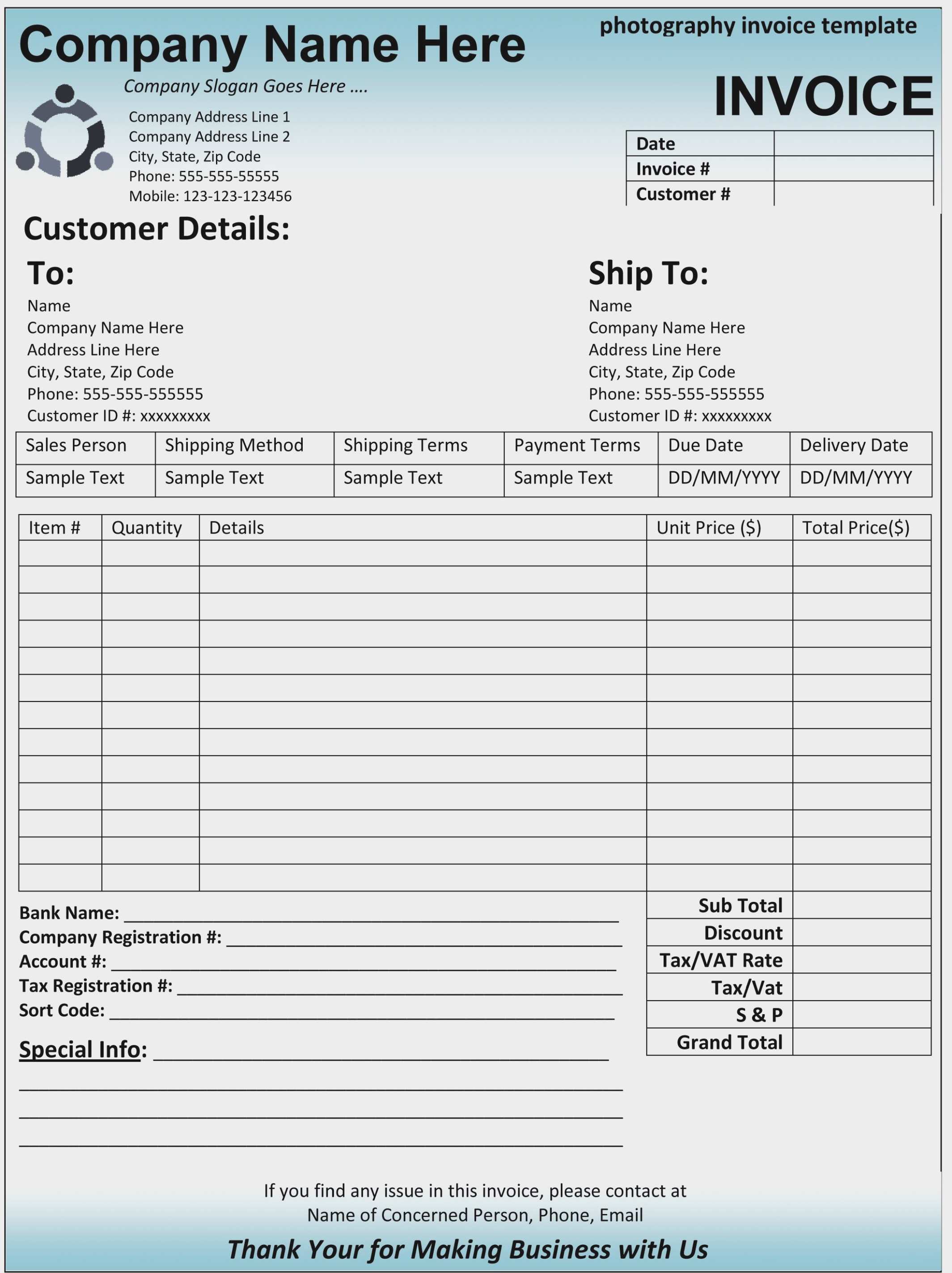 excel invoice template for designers