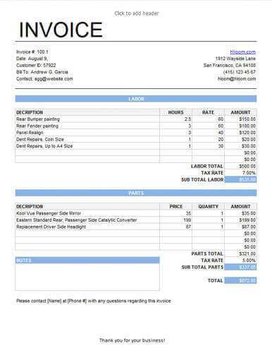 18 Customize Free Labor Invoice Templates For Free for Free Labor Invoice Templates