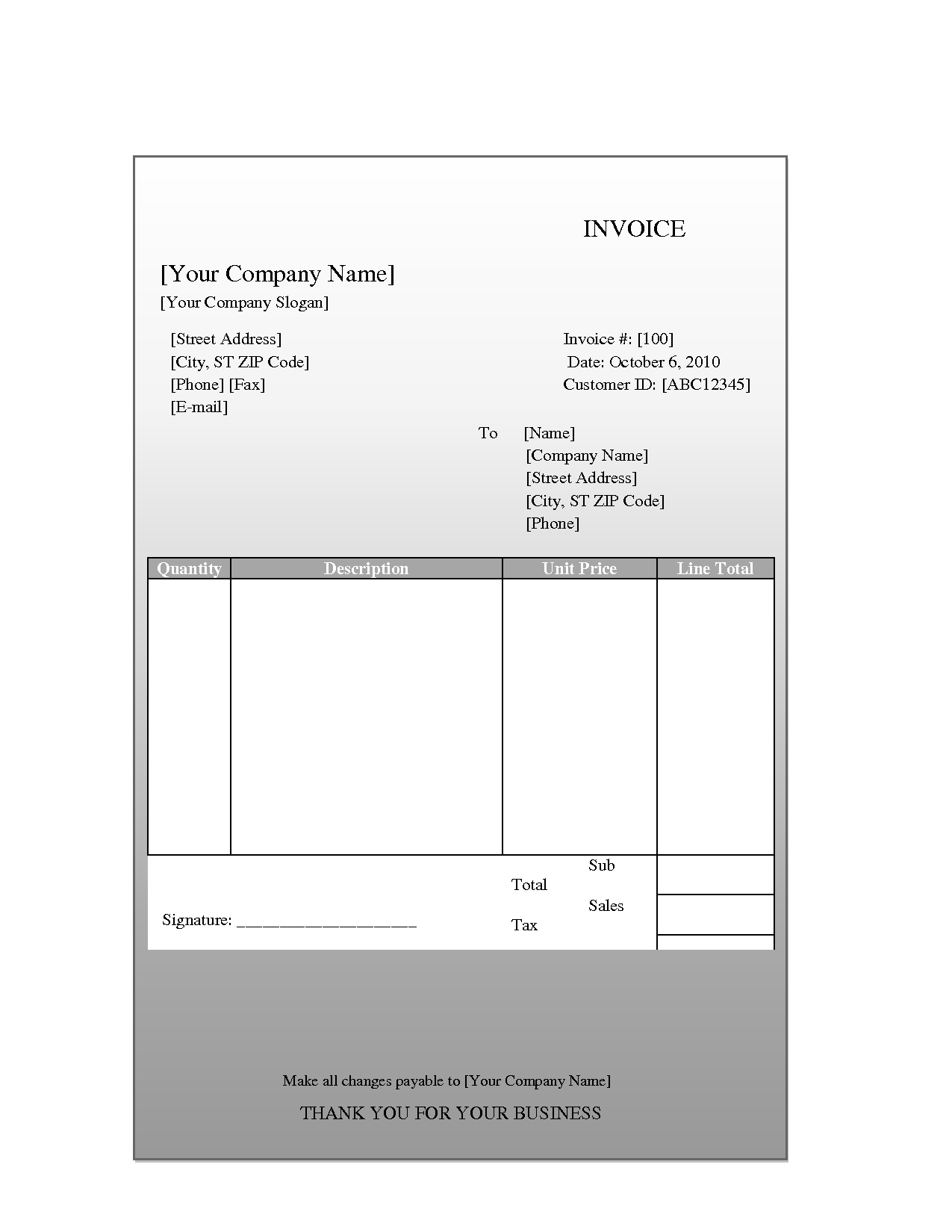 18 Online Blank Invoice Forms Printable for Ms Word with Blank Invoice Forms Printable