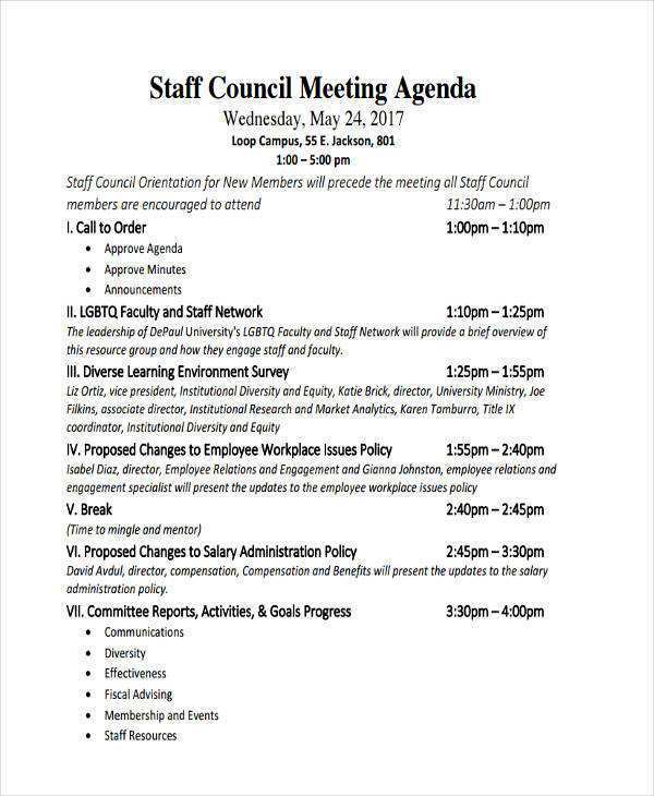 Primary School Staff Meeting Agenda Template Cards Design Templates