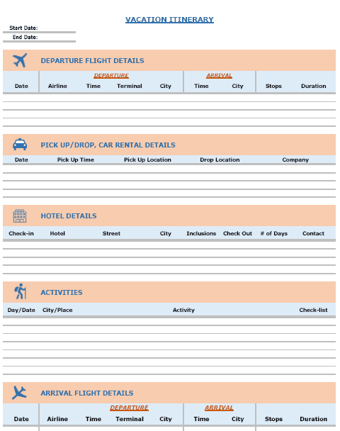 20 Format Travel Itinerary Template In Excel for Ms Word for Travel Itinerary Template In Excel