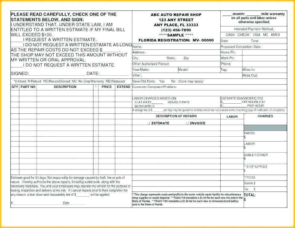 garage invoice template word cards design templates