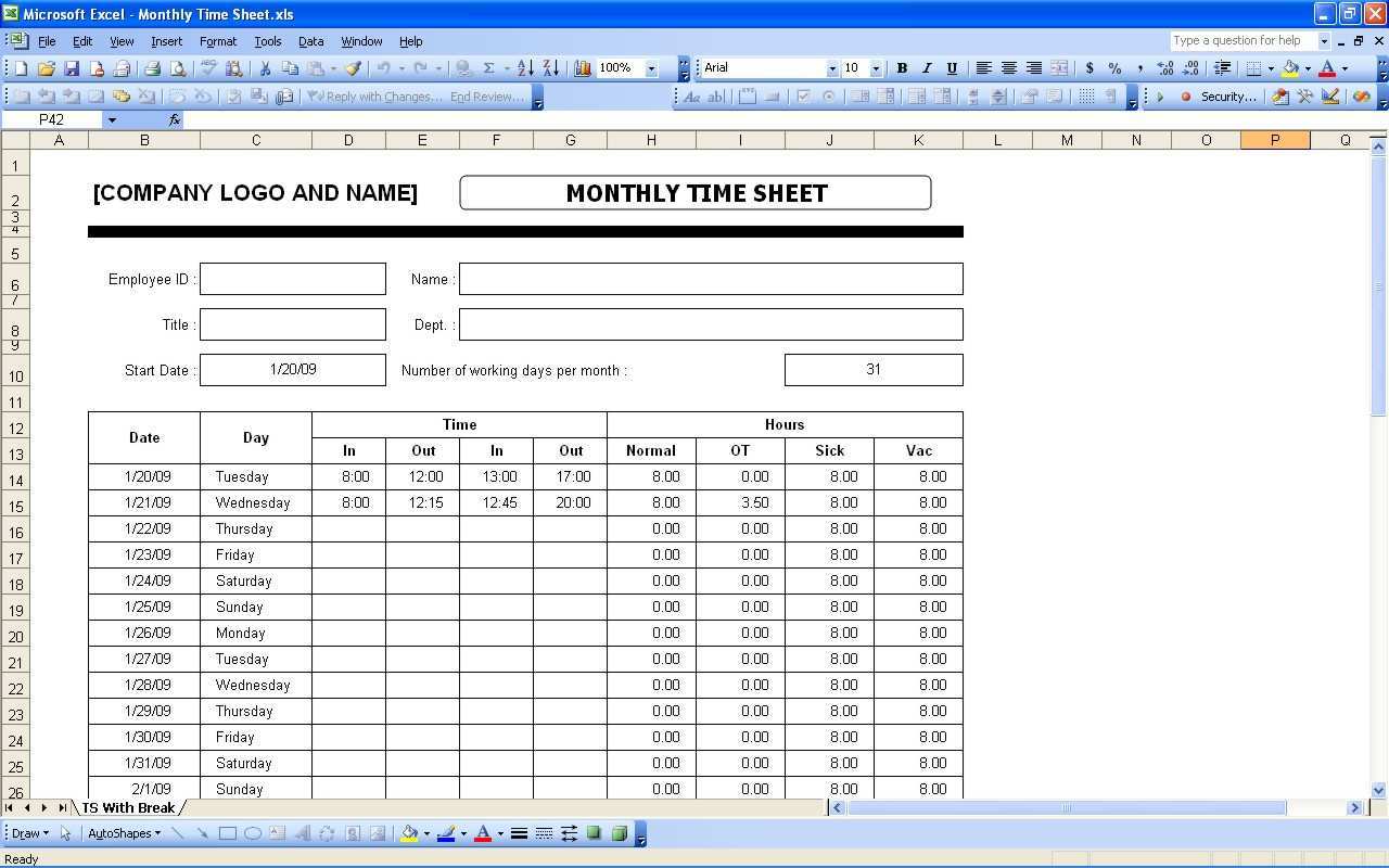 20 Online Monthly Time Card Format Excel for Ms Word with Monthly Time Card Format Excel