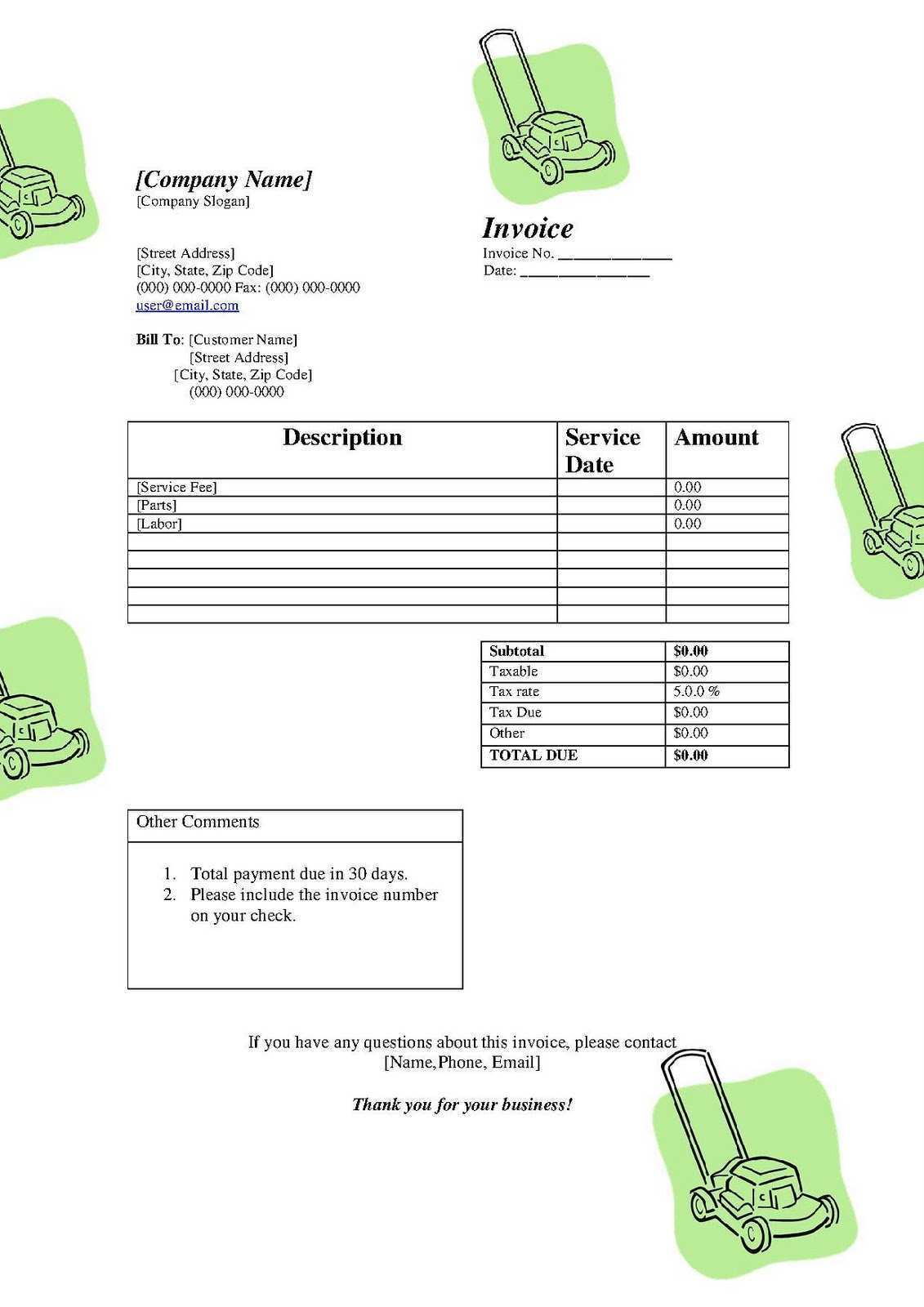20 The Best Lawn Care Invoice Template Word Download with Lawn Care Invoice Template Word