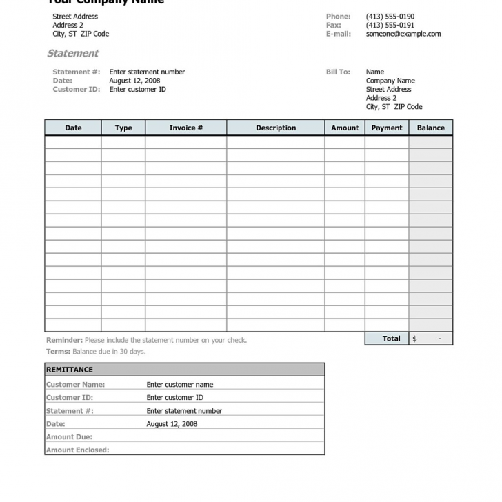 Tax Invoice Statement Template - Cards Design Templates