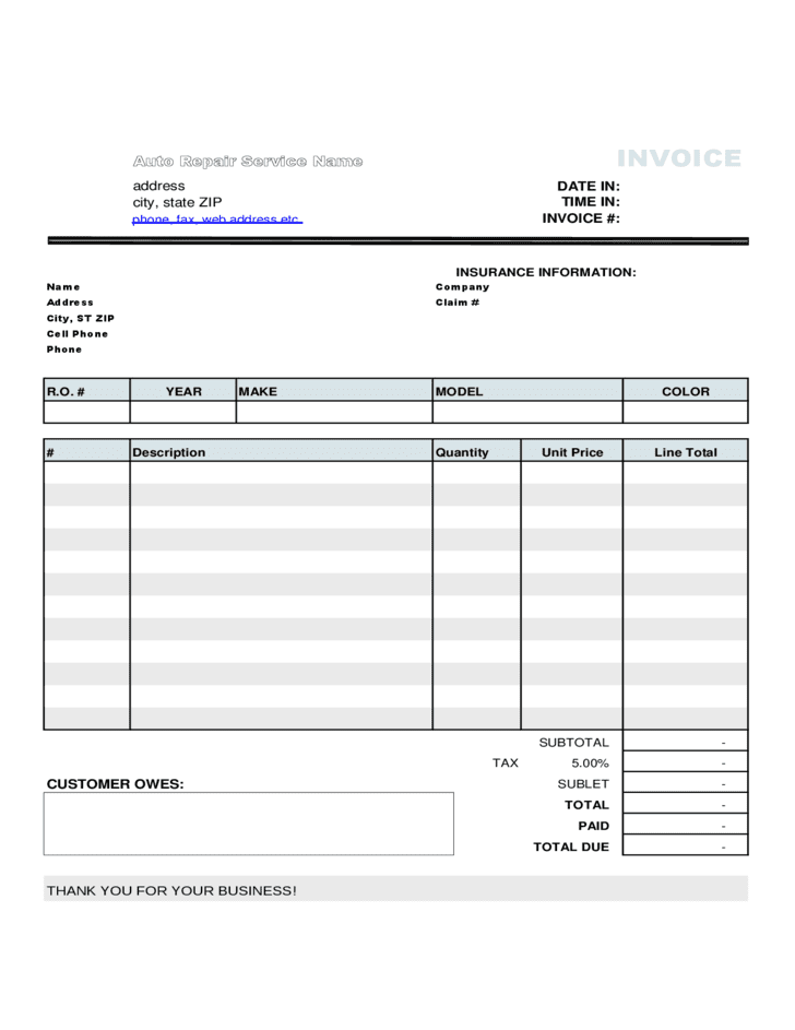 21 Free Printable Automotive Repair Invoice Template For Quickbooks With Stunning Design for Automotive Repair Invoice Template For Quickbooks
