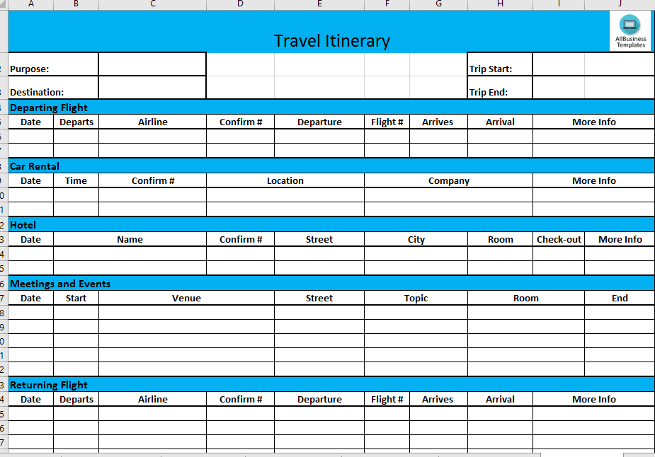 21 Free Printable Business Travel Itinerary Template Excel Layouts with Business Travel Itinerary Template Excel