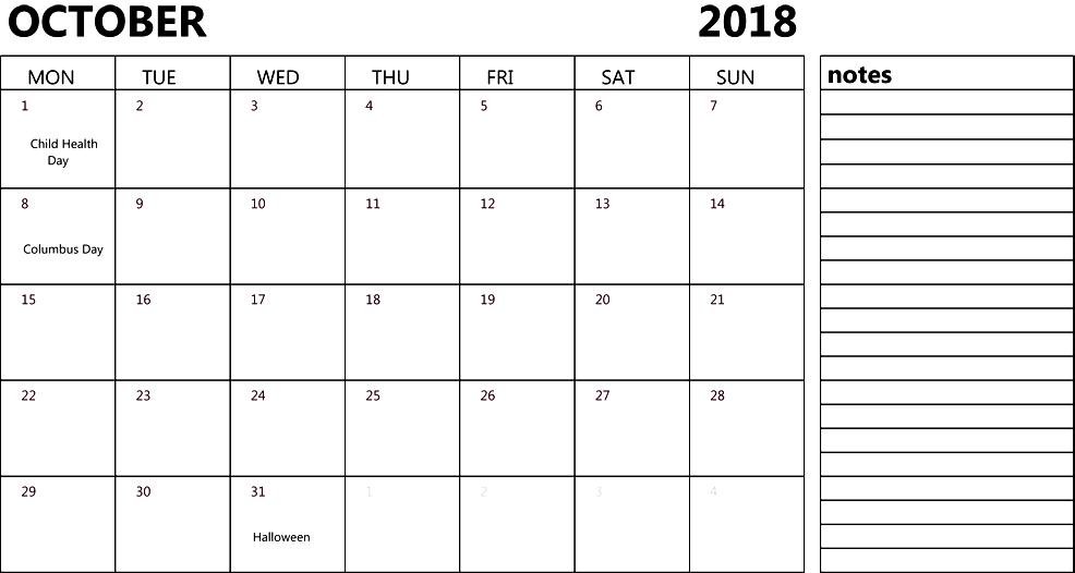 21 Free Printable Daily Calendar Template October 2018 For Free with Daily Calendar Template October 2018