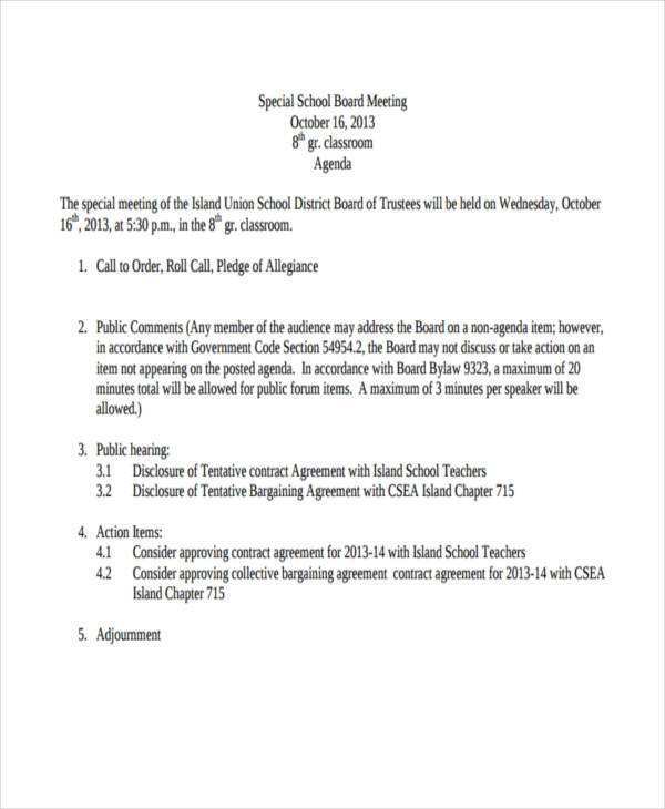 21 Free Printable School Agenda Example for Ms Word by School Agenda Example