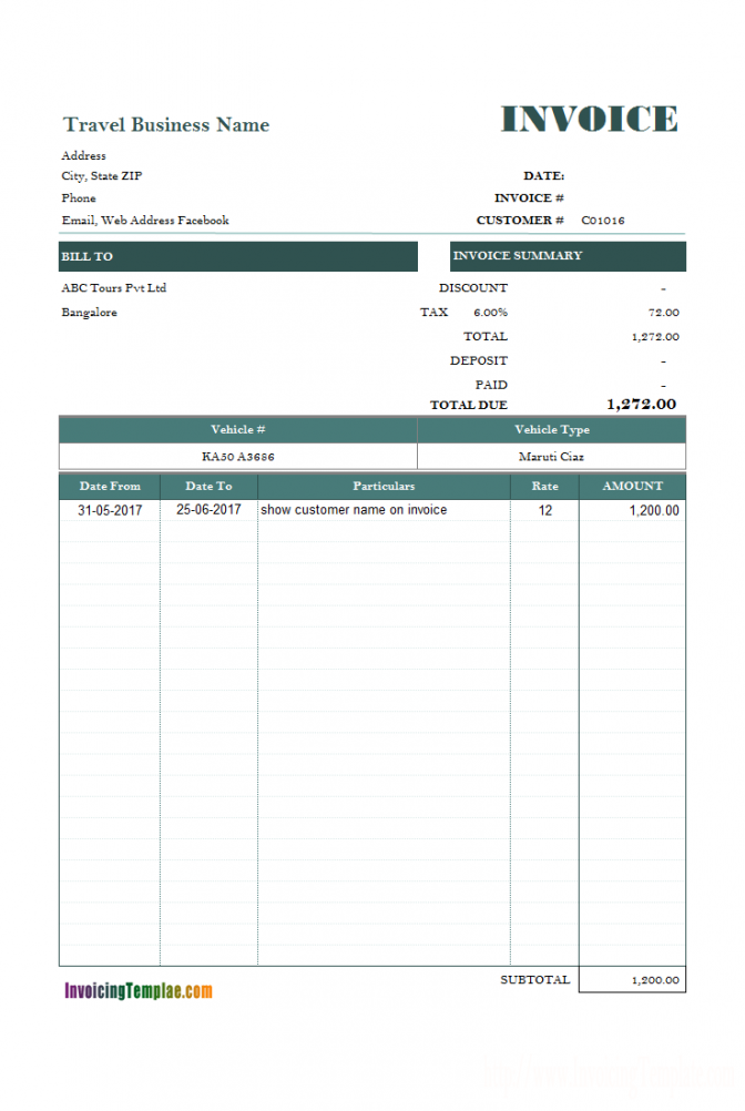 Monthly Rent Invoice Template