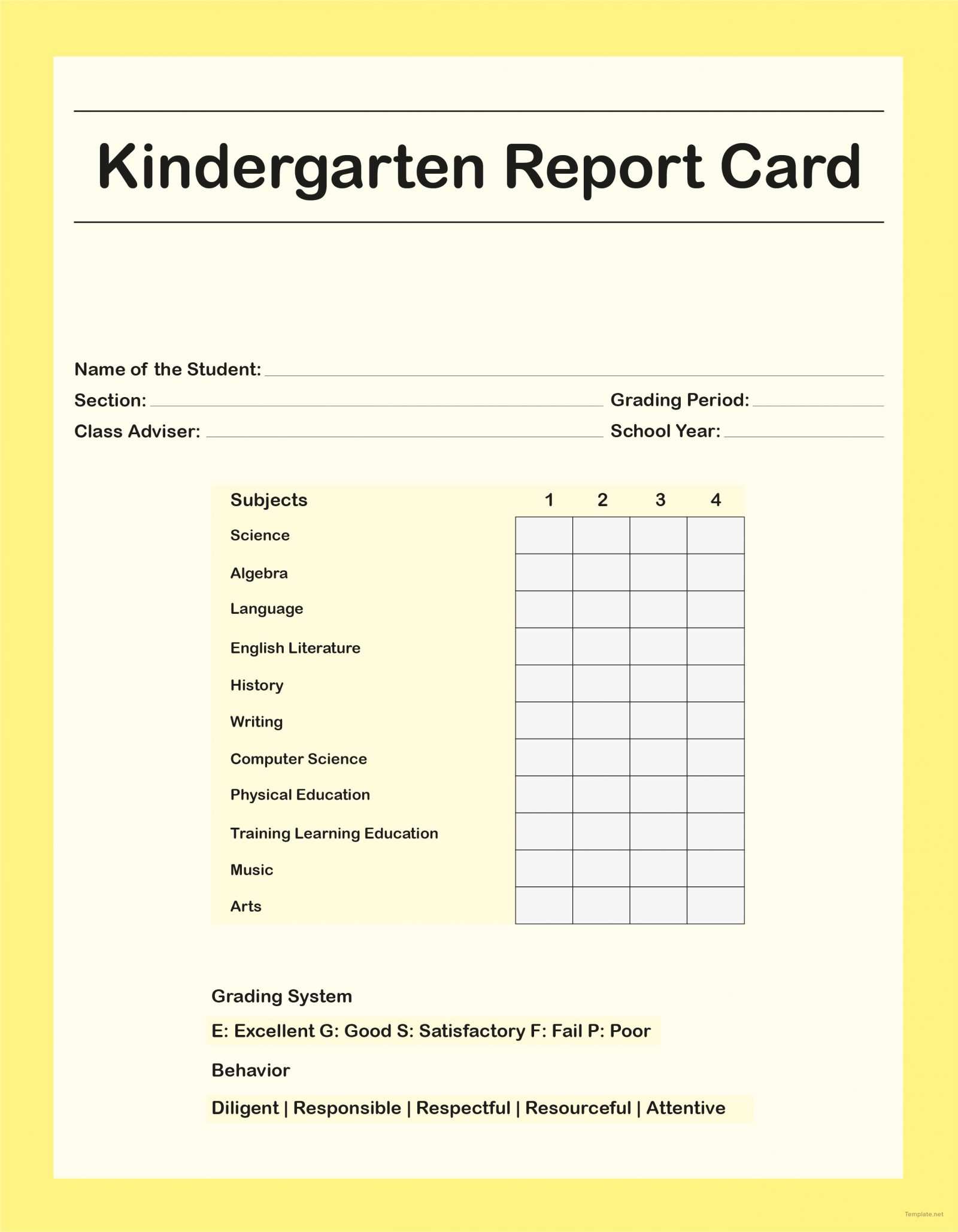 Homeschool Report Card Template Elementary Cards Design Templates