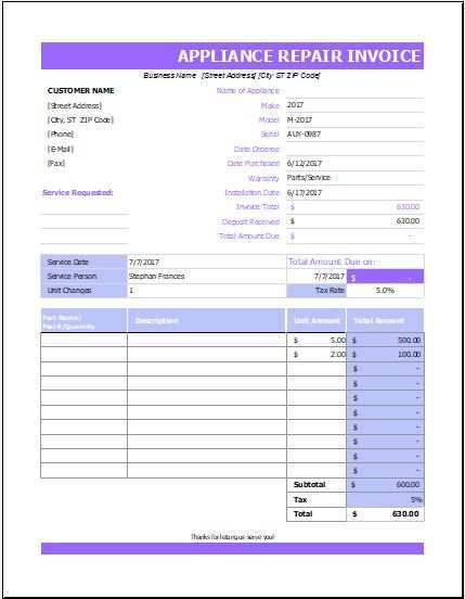22 How To Create Appliance Repair Invoice Template Now for Appliance Repair Invoice Template