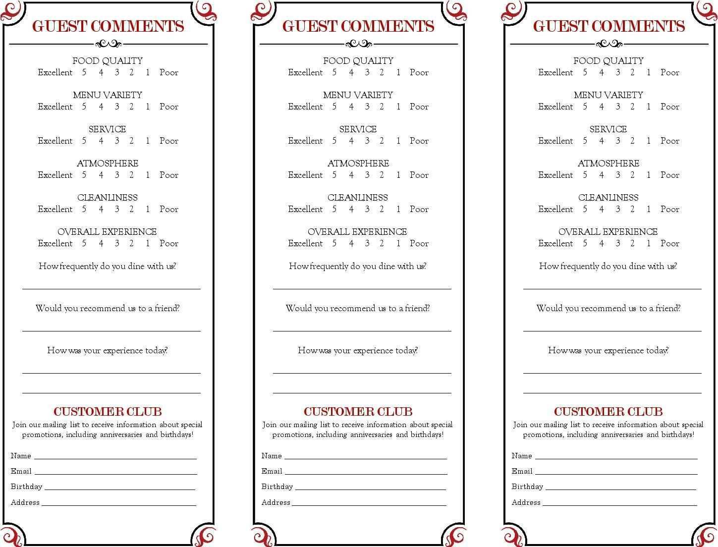 23 Adding Comment Card Template Restaurant Free PSD File with Comment Card Template Restaurant Free