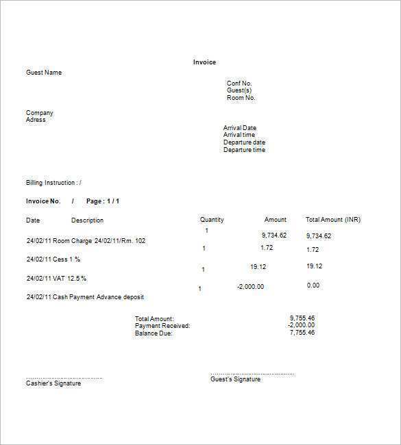 23 Report Invoice Template Of Hotel in Word by Invoice Template Of Hotel