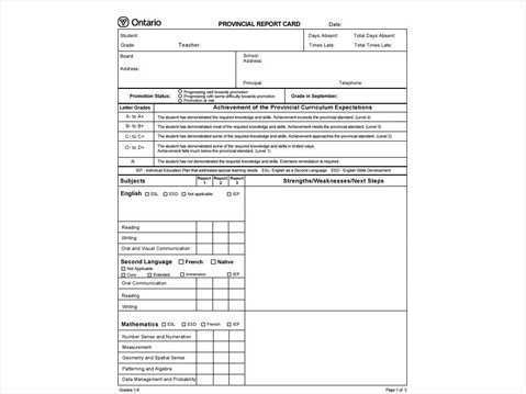 24 Blank Report Card Template Ontario For Free by Report Card Template Ontario