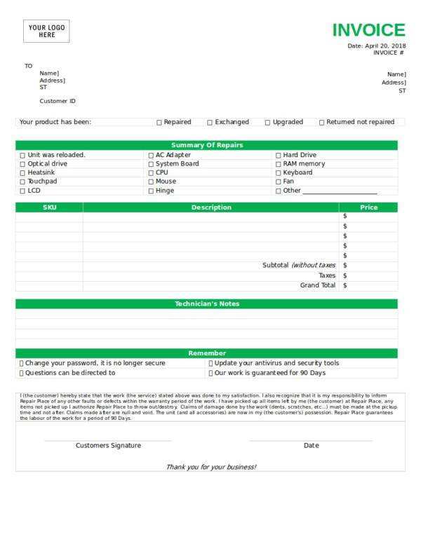 24 The Best Computer Repair Invoice Template Layouts with Computer Repair Invoice Template