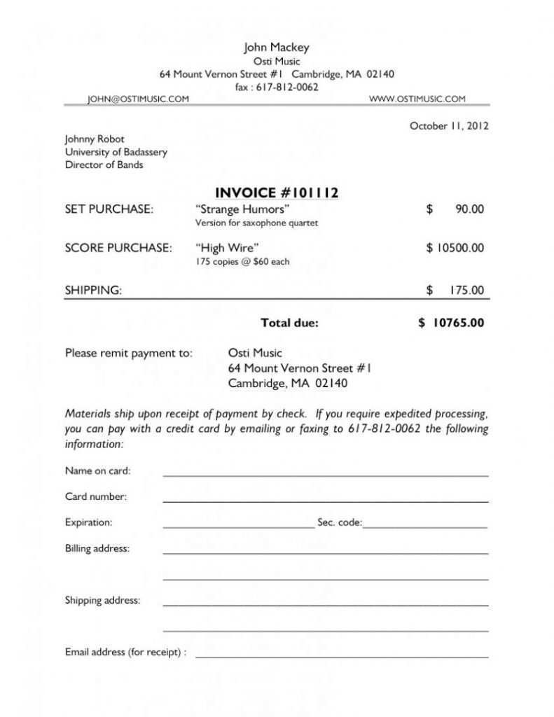 Musician Invoice Template Pdf PDF Template