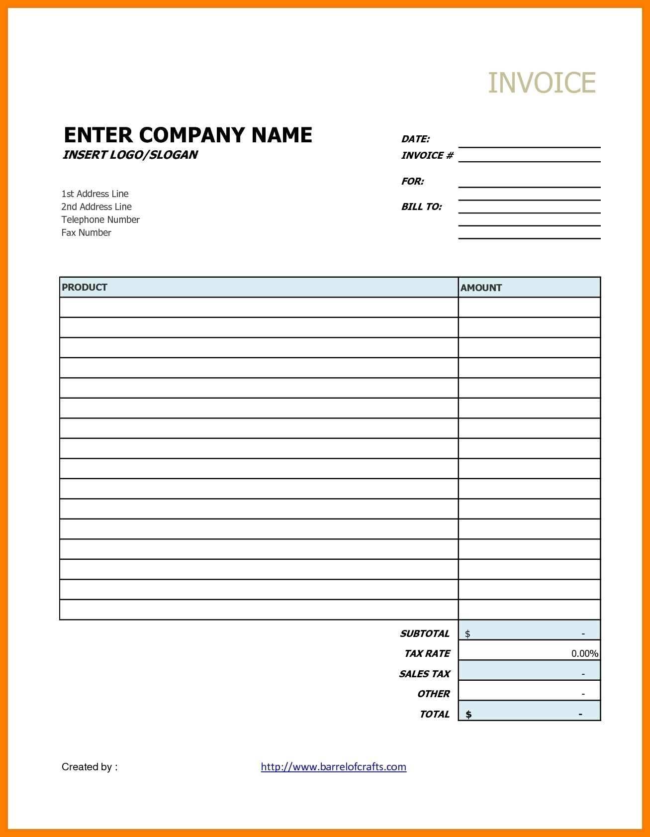 Sample Of Blank Invoice Forms Cards Design Templates