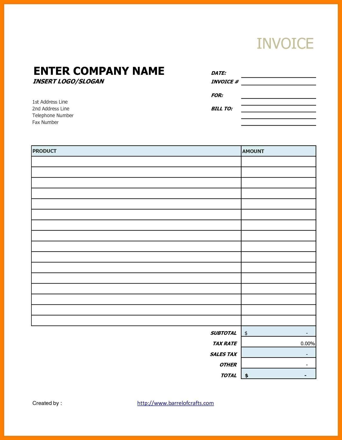 Sample Of Blank Invoice Forms Cards Design Templates 1336