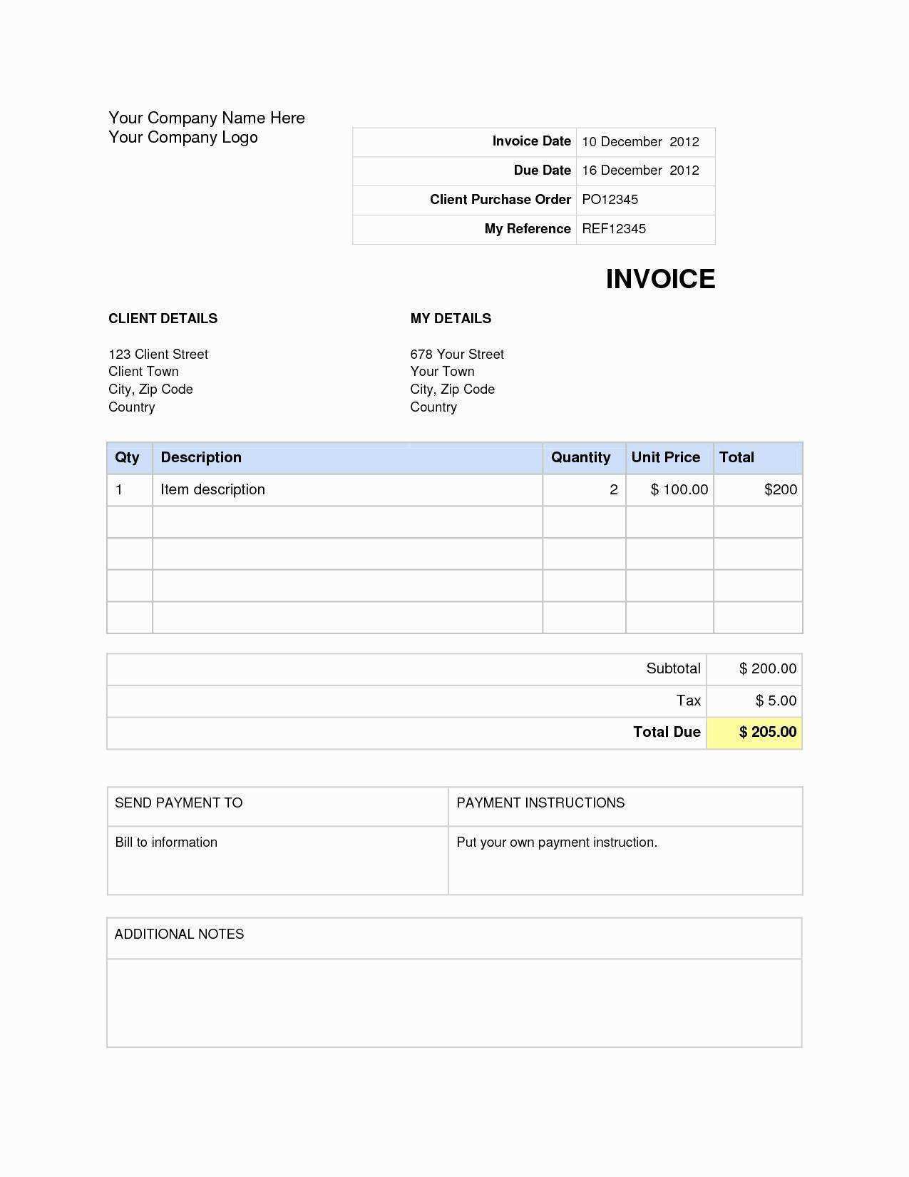 25 Standard Blank Generic Invoice Template Layouts by Blank Generic Invoice Template