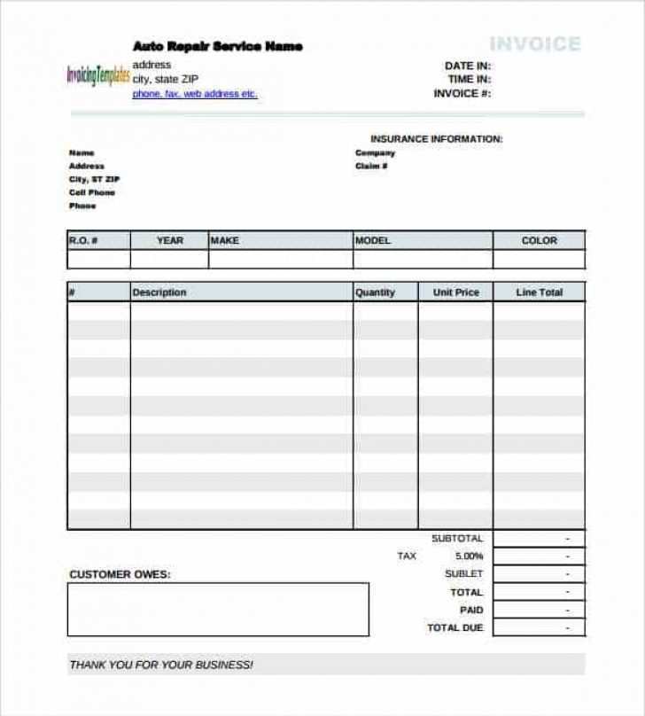 auto repair invoice template quickbooks cards design templates