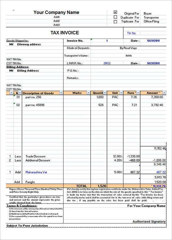 tax invoice format hd cards design templates