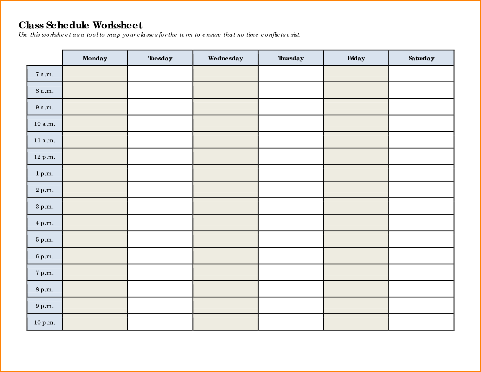 Class Schedule Template Word