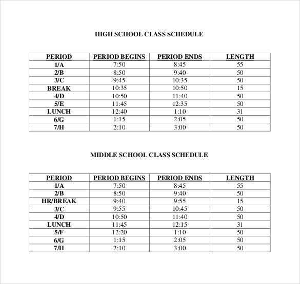 7 Period Class Schedule Template Cards Design Templates