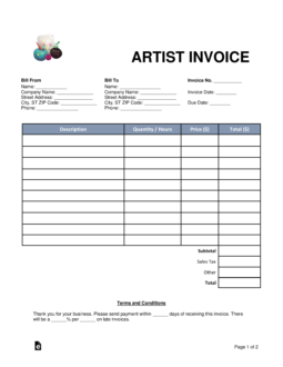27 Free Printable Artist Invoice Template Pdf Now with Artist Invoice Template Pdf