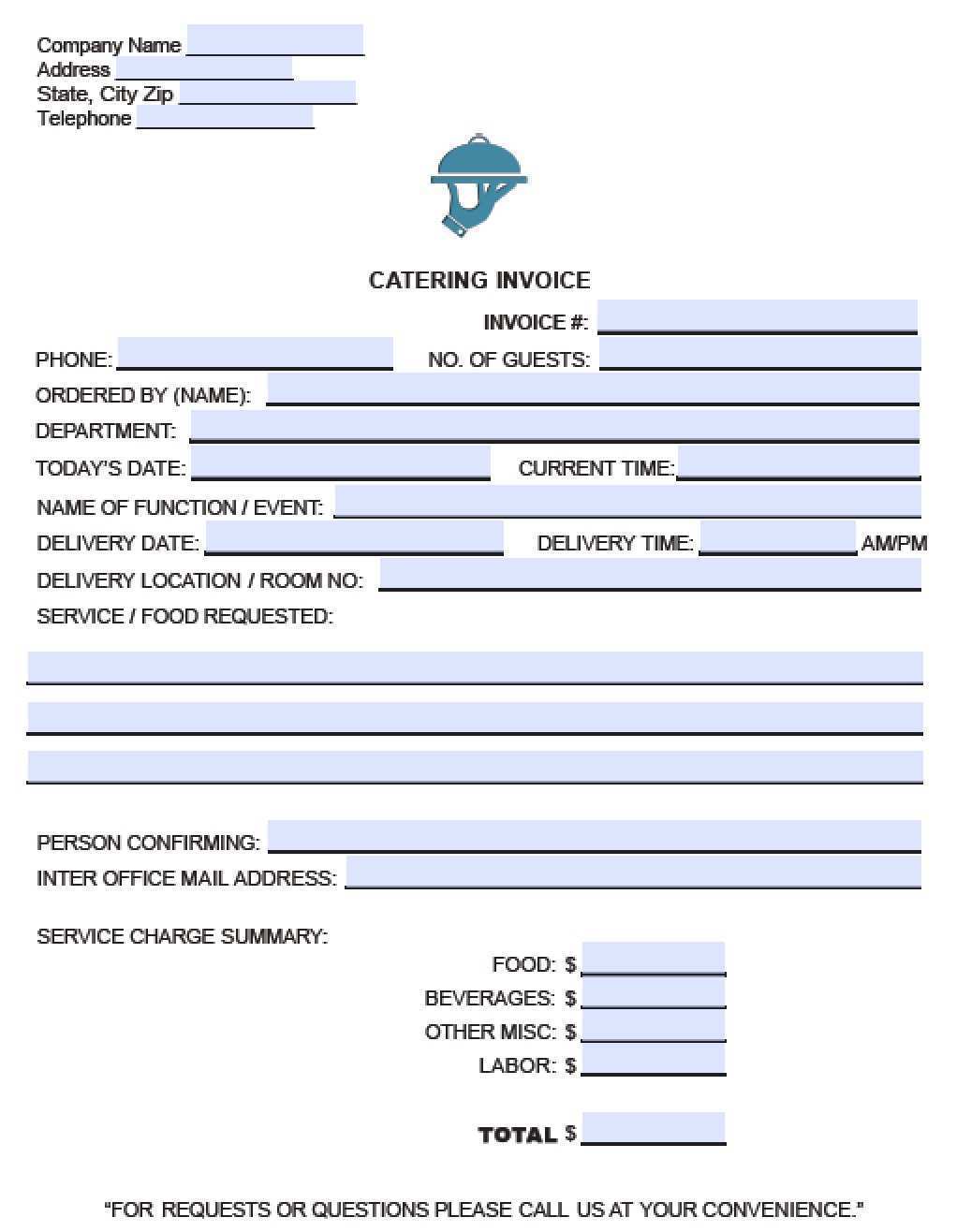 27 Free Printable Blank Catering Invoice Template Maker for Blank Catering Invoice Template