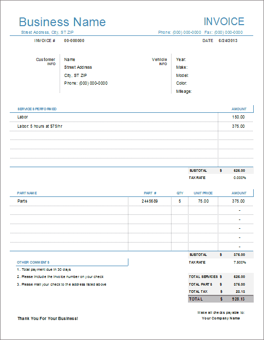 27 Report Car Repair Invoice Template Now with Car Repair Invoice Template