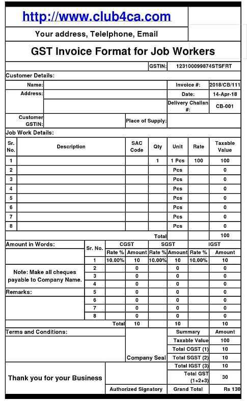 27 Standard Job Work Under Gst Invoice Template Formating by Job Work Under Gst Invoice Template