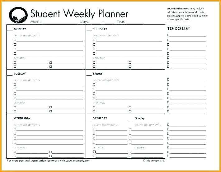 high school homework planner template