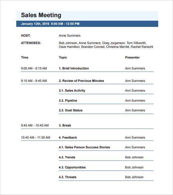 Agendas For Meetings Templates Free