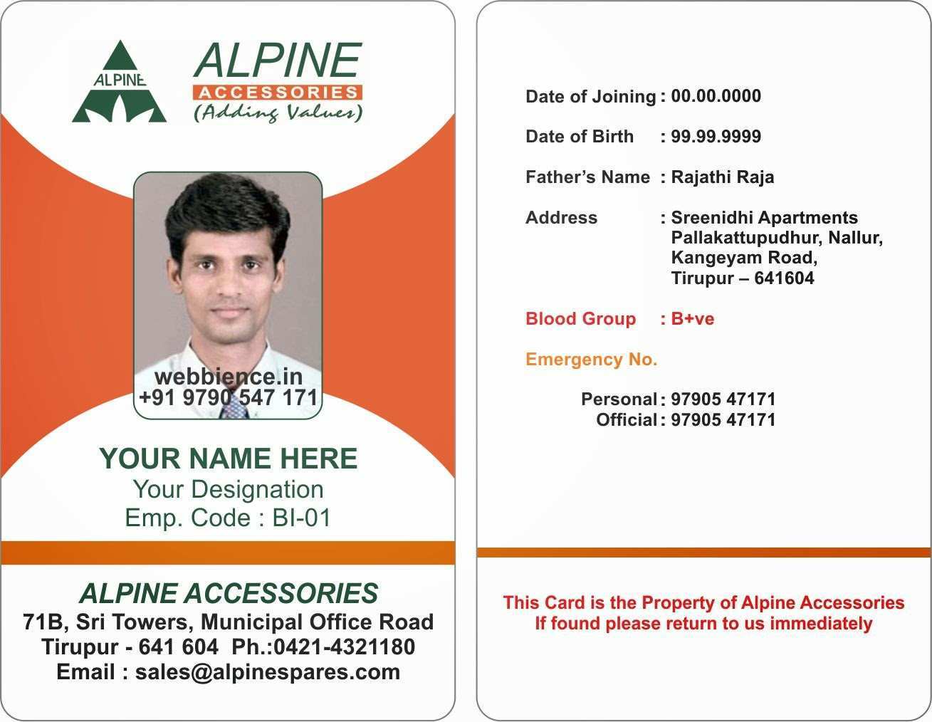 Employee Id Card Template Microsoft Word Front And Back Cards Design