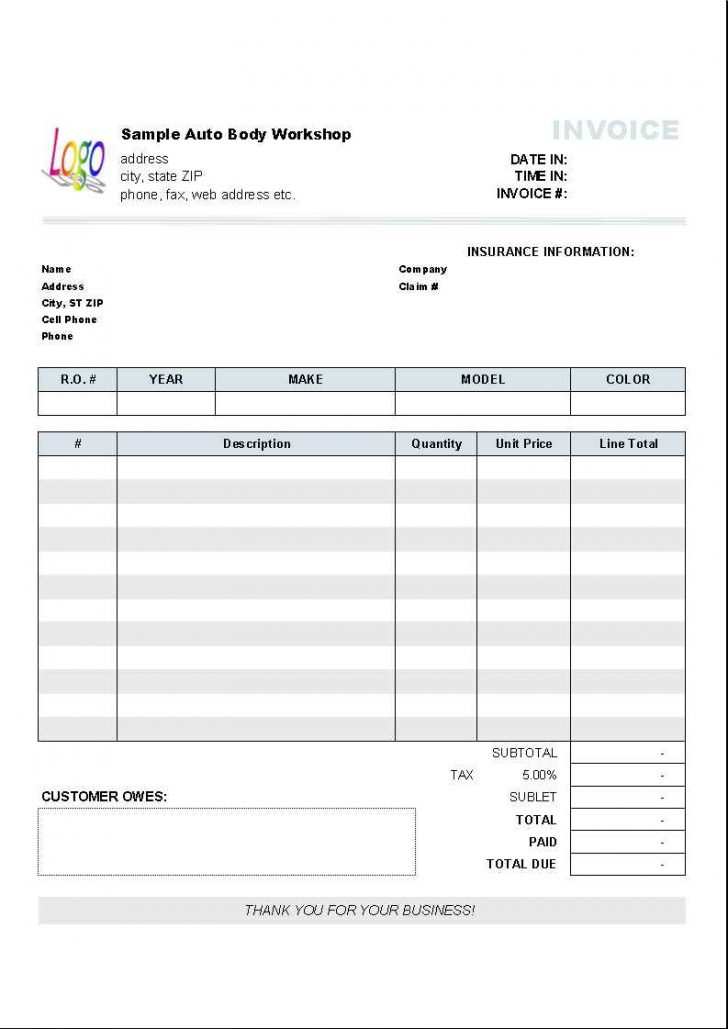 Truck Repair Invoice Template Cards Design Templates