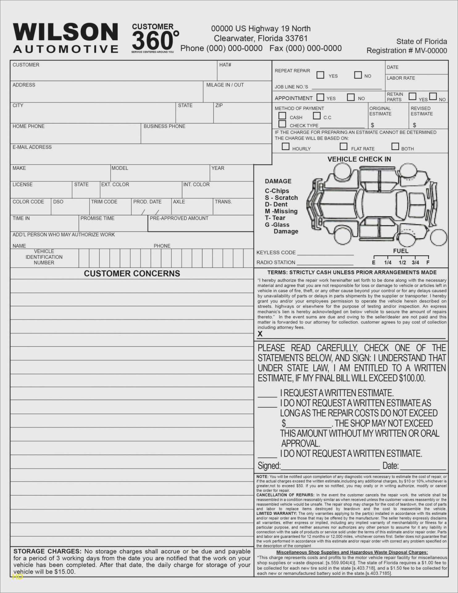 Body Shop Repair Invoice Template