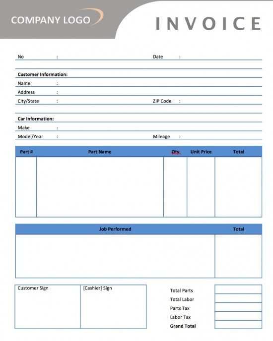 motor vehicle repair invoice template cards design templates